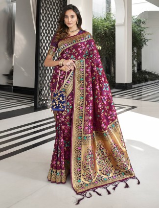 Wine purple charming designer wedding functions patola silk sari