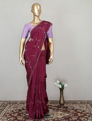 Wine purple excellent wedding ceremonies saree in silk