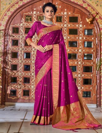 Wine purple wedding banarasi silk saree for women