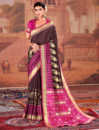 Wine purple wedding look patola silk elegant saree