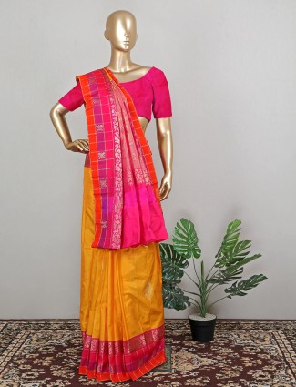 Wonderful bright yellow silk saree for wedding look