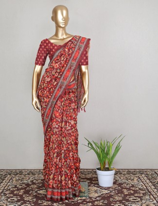 Wonderful designer cotton saree for festive in maroon
