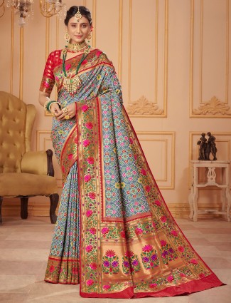 Wonderful designer patola silk saree for wedding in dolphin grey