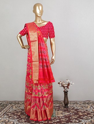 Wonderful designer patola silk saree for wedding in hot pink