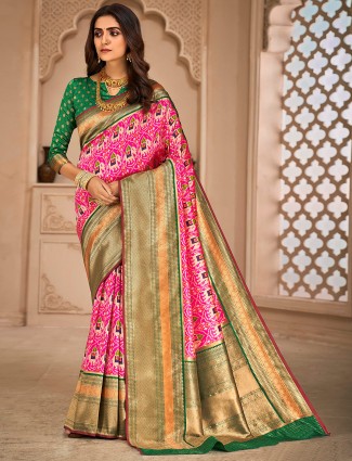 Wonderful designer patola silk saree for wedding in magenta
