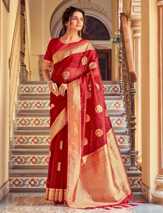 Wonderful designer tissue silk saree for wedding in maroon
