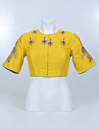 Yellow and green shade raw silk blouse for women
