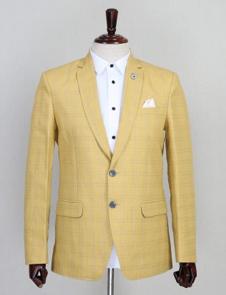 yellow checks pattern jute blazer