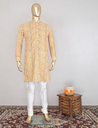 Yellow color cotton kurta suit for festivals