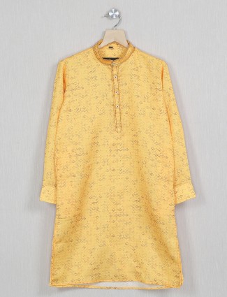 Yellow color festive wear printed kurta suit in cotton