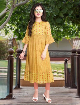Yellow color printed georgette salwar suit for festivals