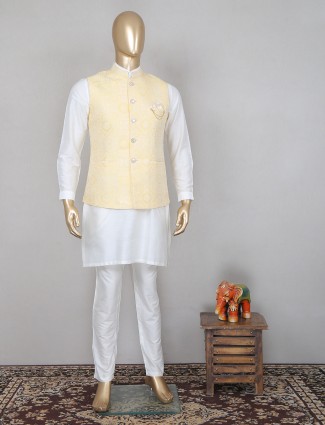Yellow cotton silk waistcoat set for party