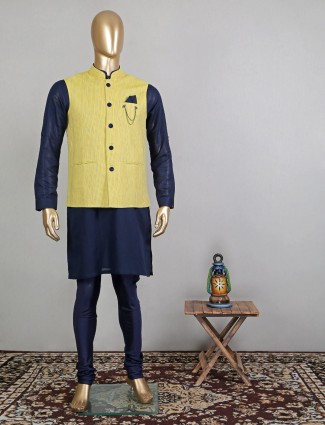 Yellow cotton waistcoat set for wedding wear