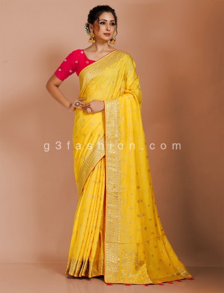 Yellow dola silk designer saree