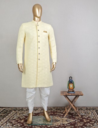 Yellow georgette designer indowestern sherwani for mens