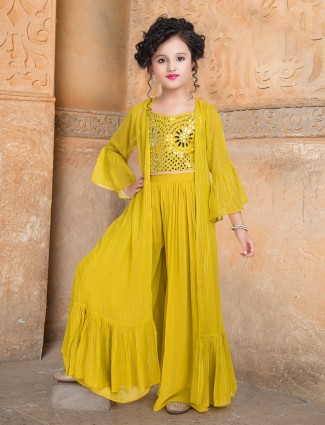 Yellow georgette sharara suit for girls