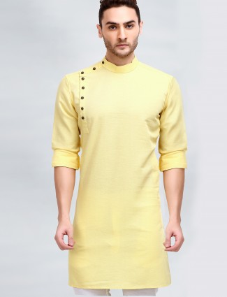 Yellow hue solid style kurta for mens