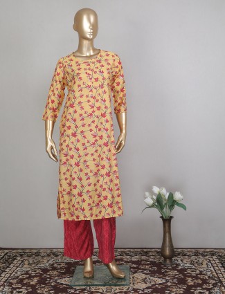Yellow innovative cotton punjabi style festive wear pant suit