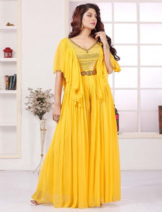 Yellow jumpsuit for partywear in georgette