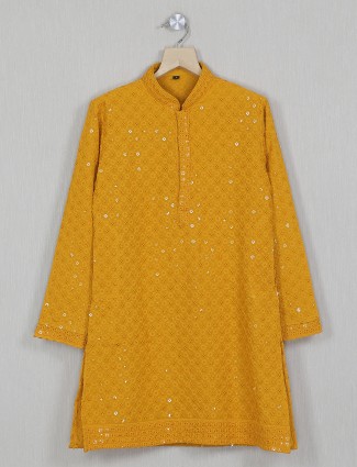 Yellow kurta suit for festivals in cotton silk