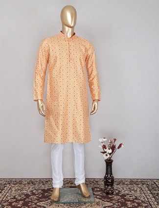 Yellow kurta suit in raw silk fabric for mens