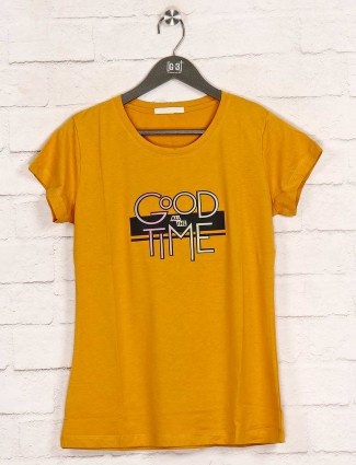 Yellow printed cotton womens top