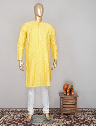 Yellow silk festive wear kurta set