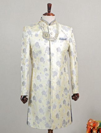 Yellow silk indo western for wedding function