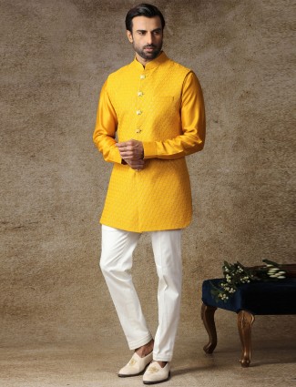Yellow silk waistcoat set special haldi collection