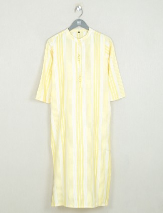 Yellow stripe style cotton casual wear kurti for women