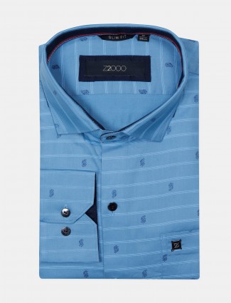 Zillian cotton fabric sky blue printed mens shirt