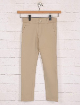 Zillian khaki solid cotton casual trouser