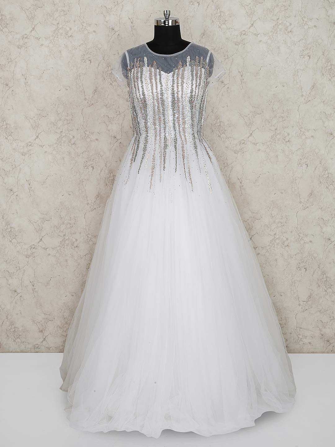 White color net fabric party gown - G3 